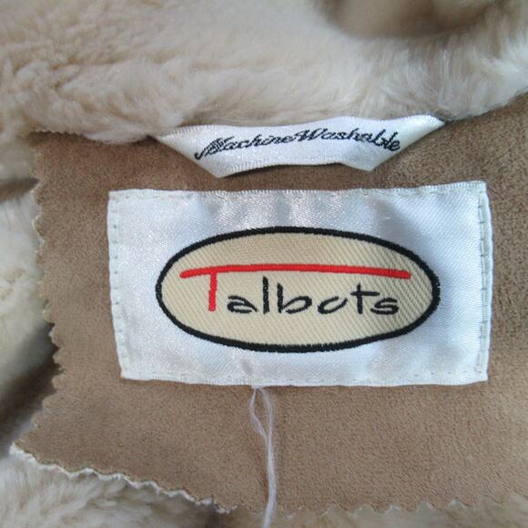 Talbots Coat Womens XL Tan Faux Suede Faux Shearling Lined Button Up Overcoat - Picture 2 of 7